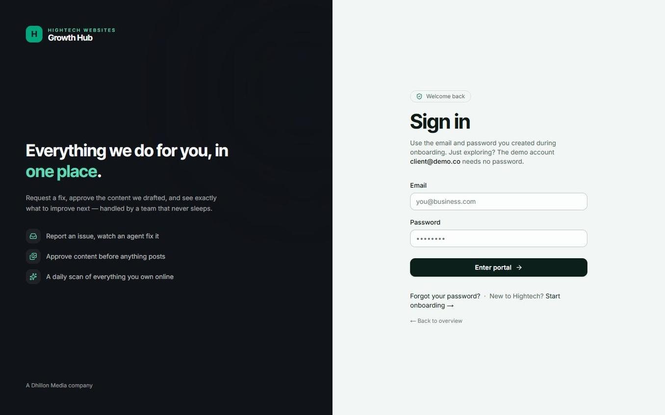 Screenshot of the High Tech client portal sign-in page